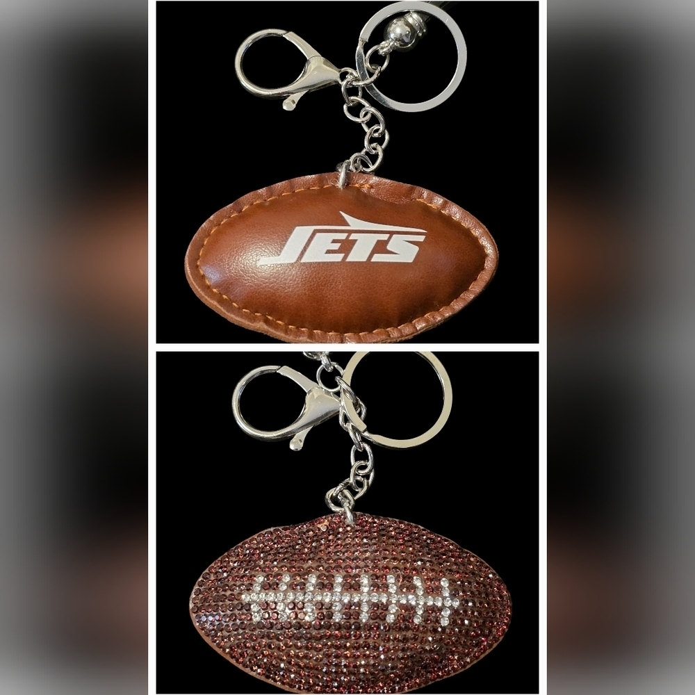 Jets Football Bag Charm / Keychain – Double-Sided with Rhinestones